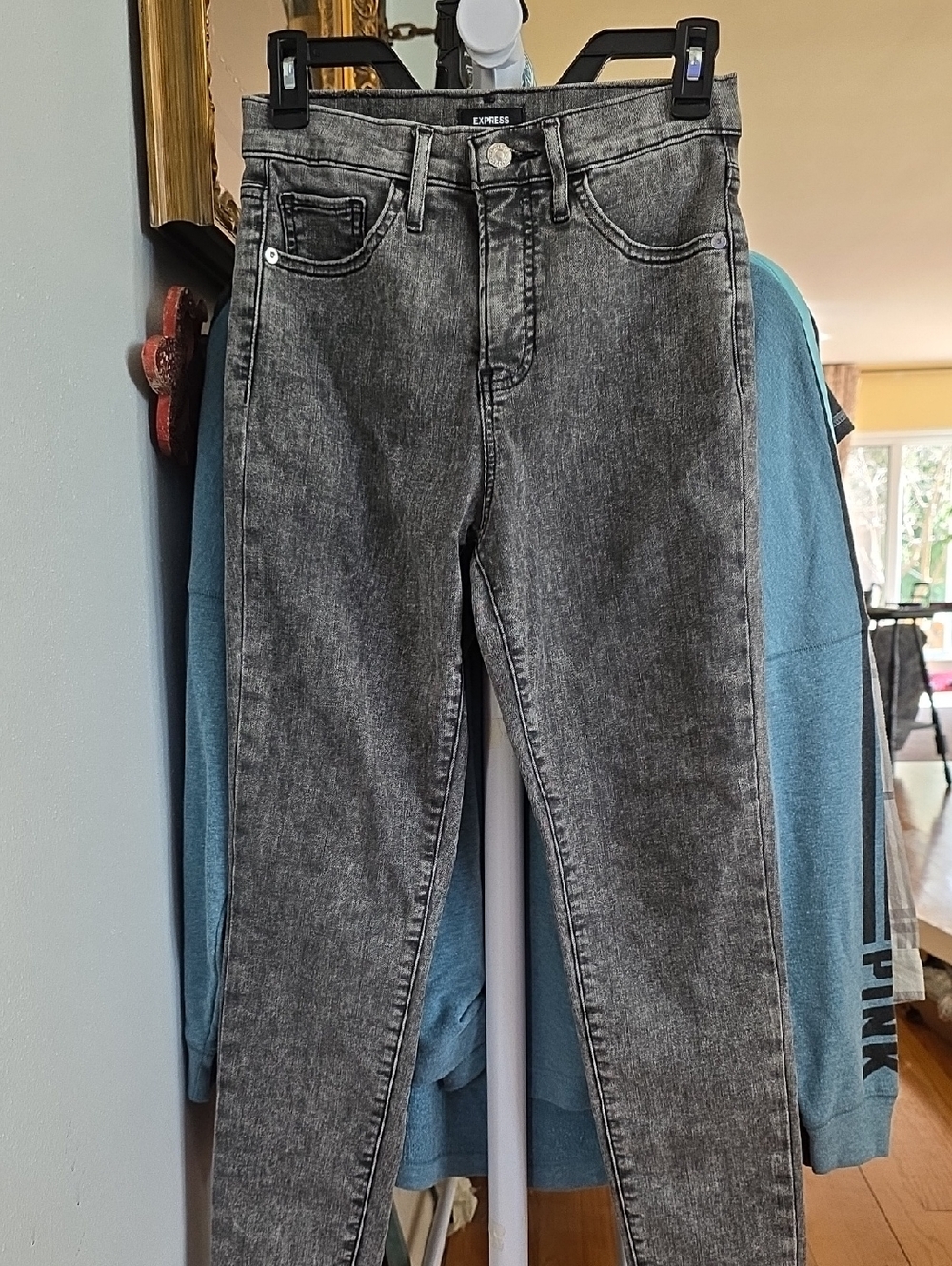 Express Women's Gray Acid-Wash Skinny Jeans